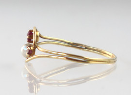 Antieke gouden ring parel robijnen, Jugendstil, ca. 1890
