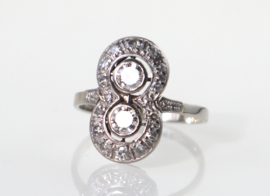 Art Deco prinsessenring, ring witgoud diamanten