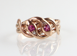 Antieke roségouden ring slangen robijn diamant