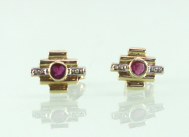 Antieke Art Deco gouden oorknoppen robijn diamant