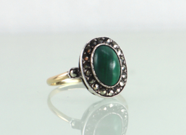 Antieke Franse ring malachiet met markasiet