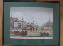 Antieke gravure De Nieuwe Brug Amsterdam 18e eeuw