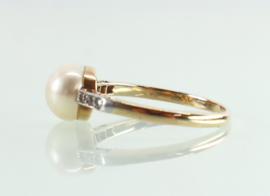 Antieke Art  Deco gouden ring met parel en diamant