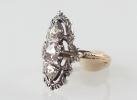 Antieke gouden ring met zilver en roosdiamanten