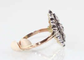 Antieke gouden ring met zilver en roosdiamanten