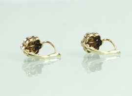 Antieke gouden oorbellen bloem parel diamant, Art Deco