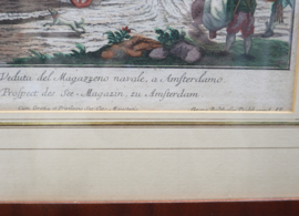 Antieke gravure Amsterdam, 18e eeuw.