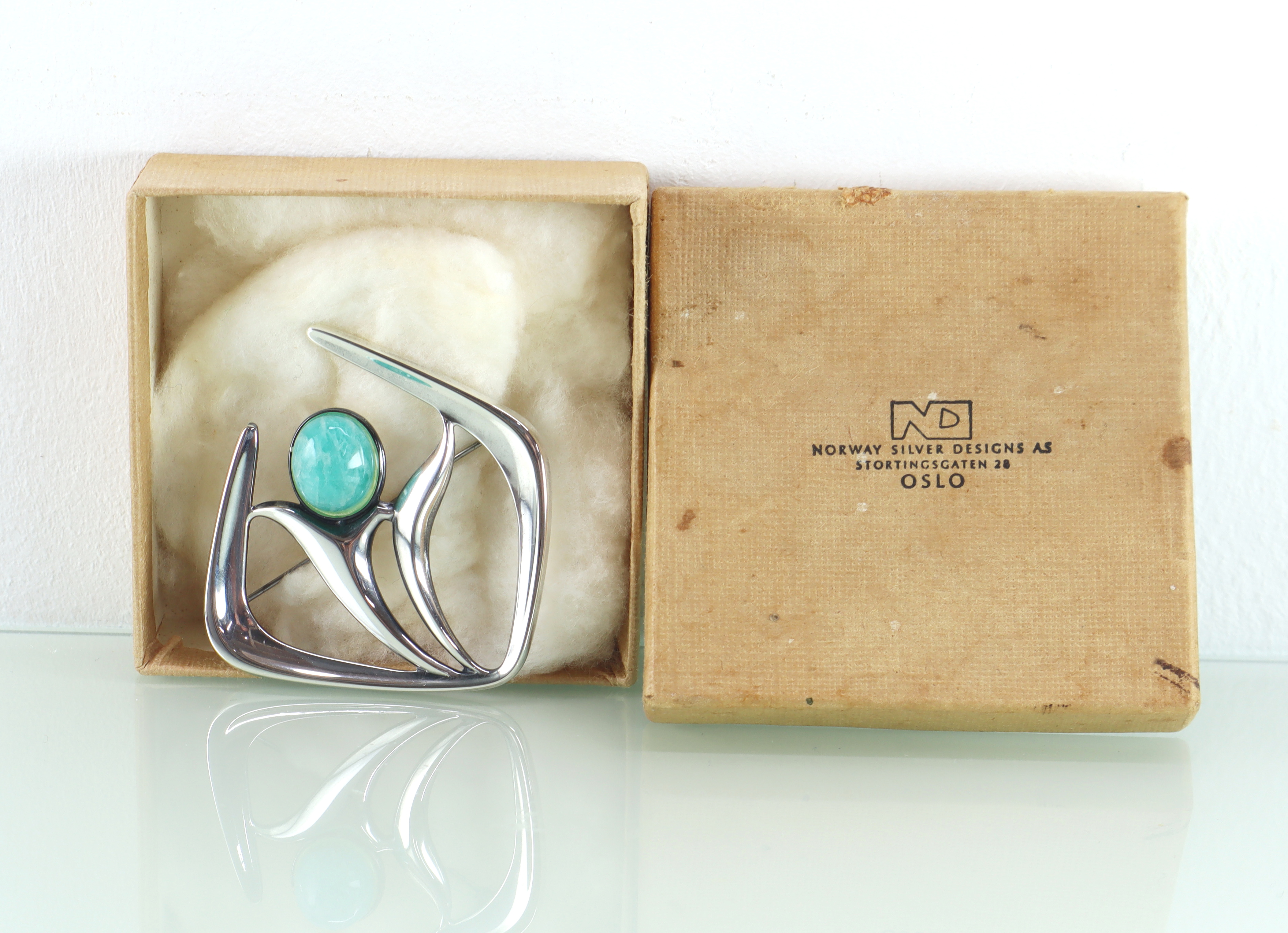 Vintage zilveren broche amazoniet Harry Sørby voor David Andersen 1964