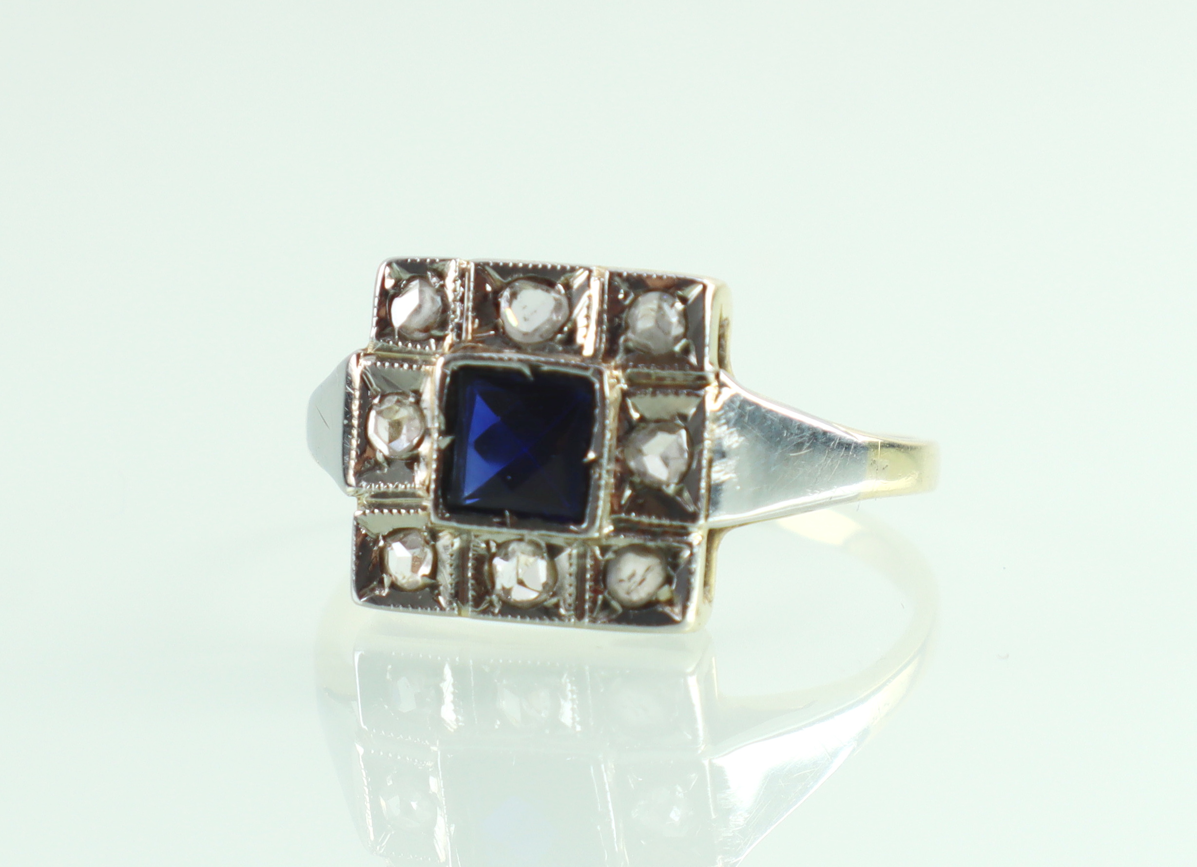 Art Deco gouden ring saffier roosdiamant