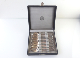 Set van 12 zilveren lepels in cassette, ca 1930