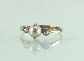 Antieke gouden Art Deco ring parel roosdiamant