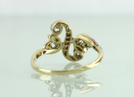 Antieke Toi et Moi goud platina ring diamanten, ca. 1900