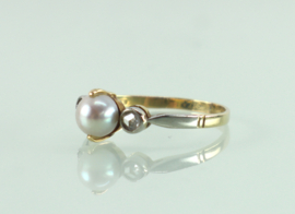 Antieke gouden Art Deco ring parel roosdiamant