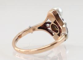 Antieke gouden ring met parels en roosdiamant, Jugendstil