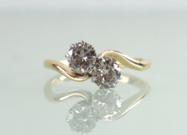 Art Deco goud platina Toi et Moi ring diamanten