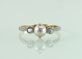 Antieke gouden Art Deco ring parel roosdiamant