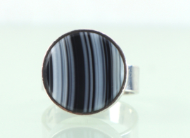 Vintage zilveren ring met streep-agaat