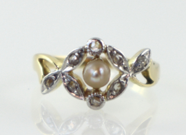 Antieke Art Nouveau ring goud platina diamanten parel