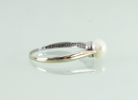 Art Deco 18 karaat witgouden ring met barok parel