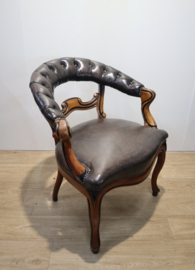 Antieke met leder beklede bureaustoel, 19 eeuw