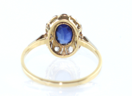 Antieke Art Deco gouden ring met saffier en roosdiamant