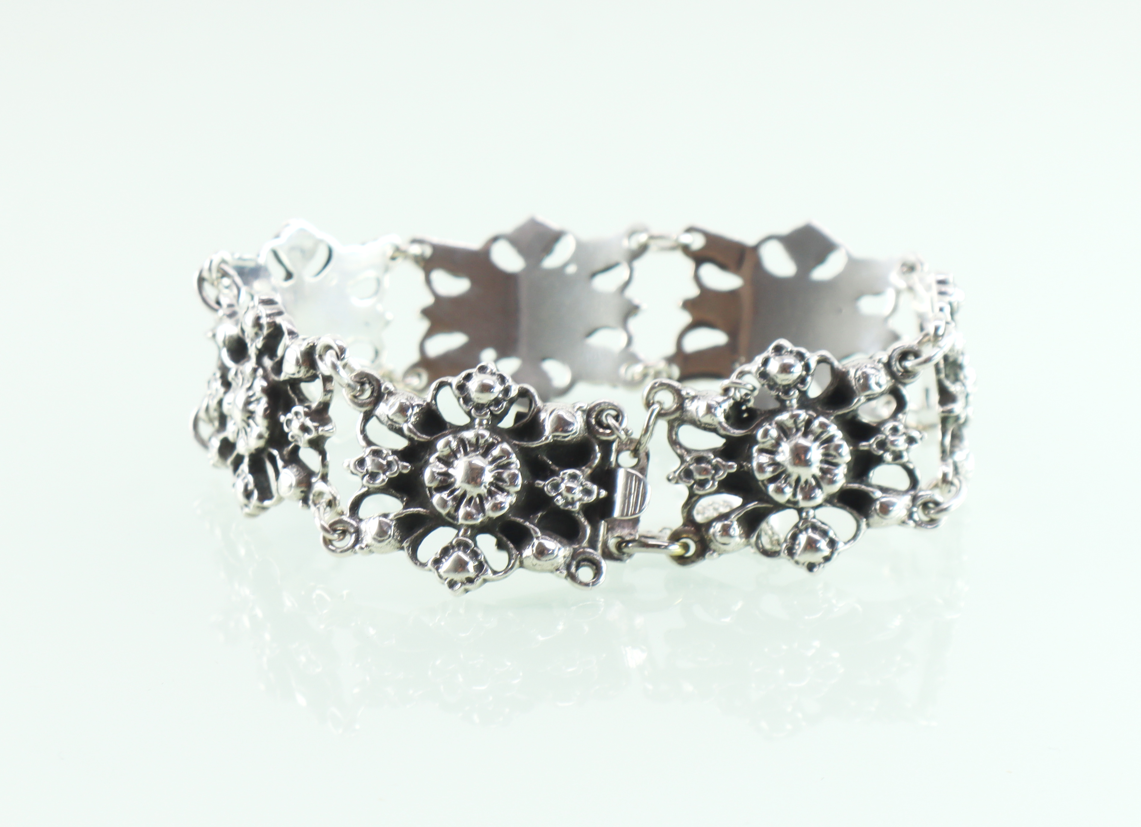 Vintage zilveren armband florale schakels