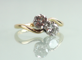 Art Deco goud platina Toi et Moi ring diamanten