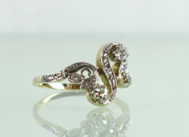 Antieke Toi et Moi goud platina ring diamanten, ca. 1900