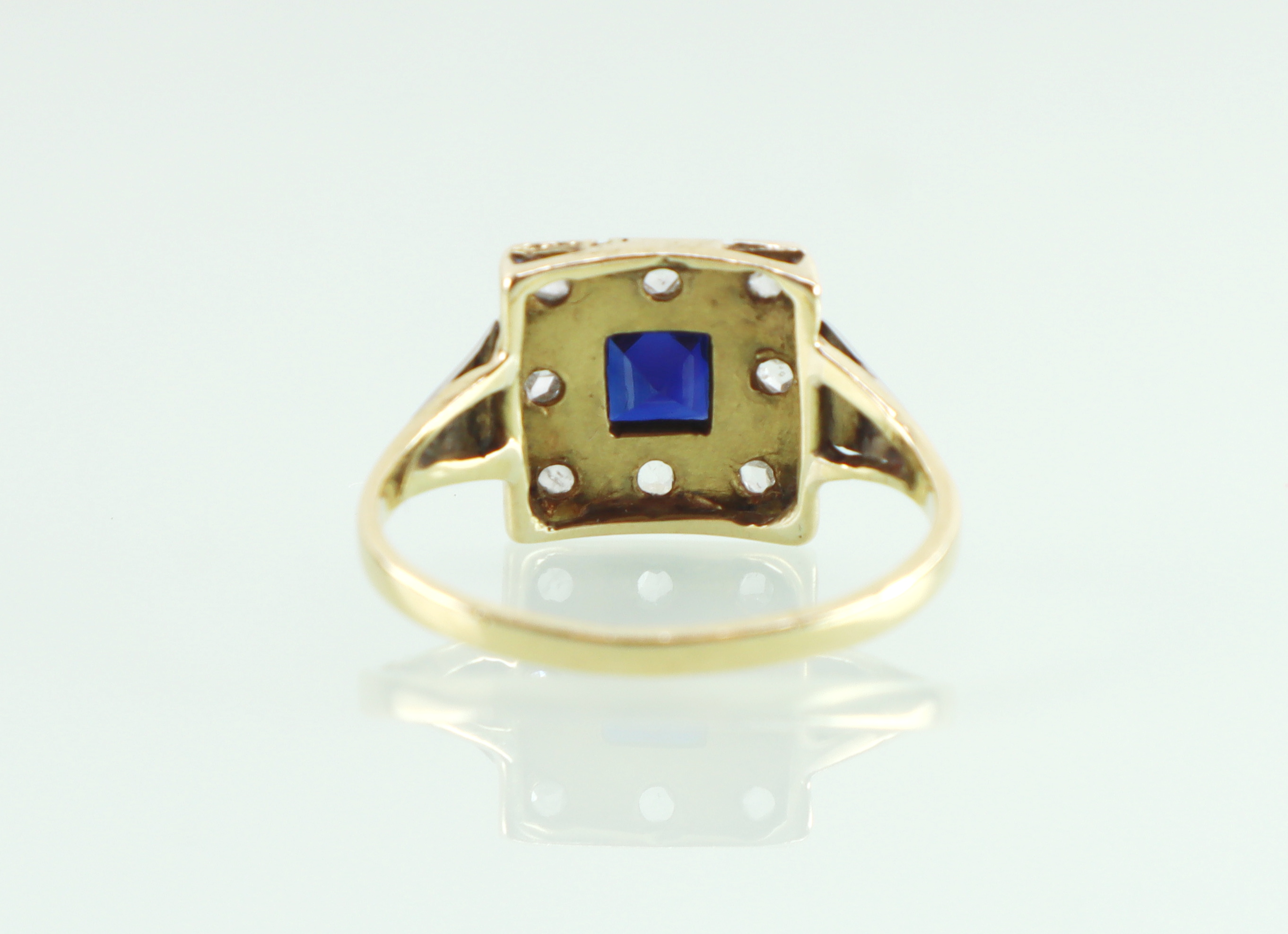 Art Deco gouden ring saffier roosdiamant