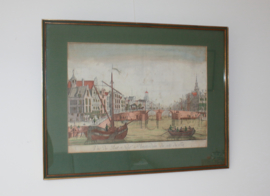 Antieke gravure De Nieuwe Brug Amsterdam 18e eeuw