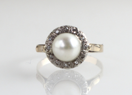 Antieke Art Deco gouden ring met parel en diamantjes