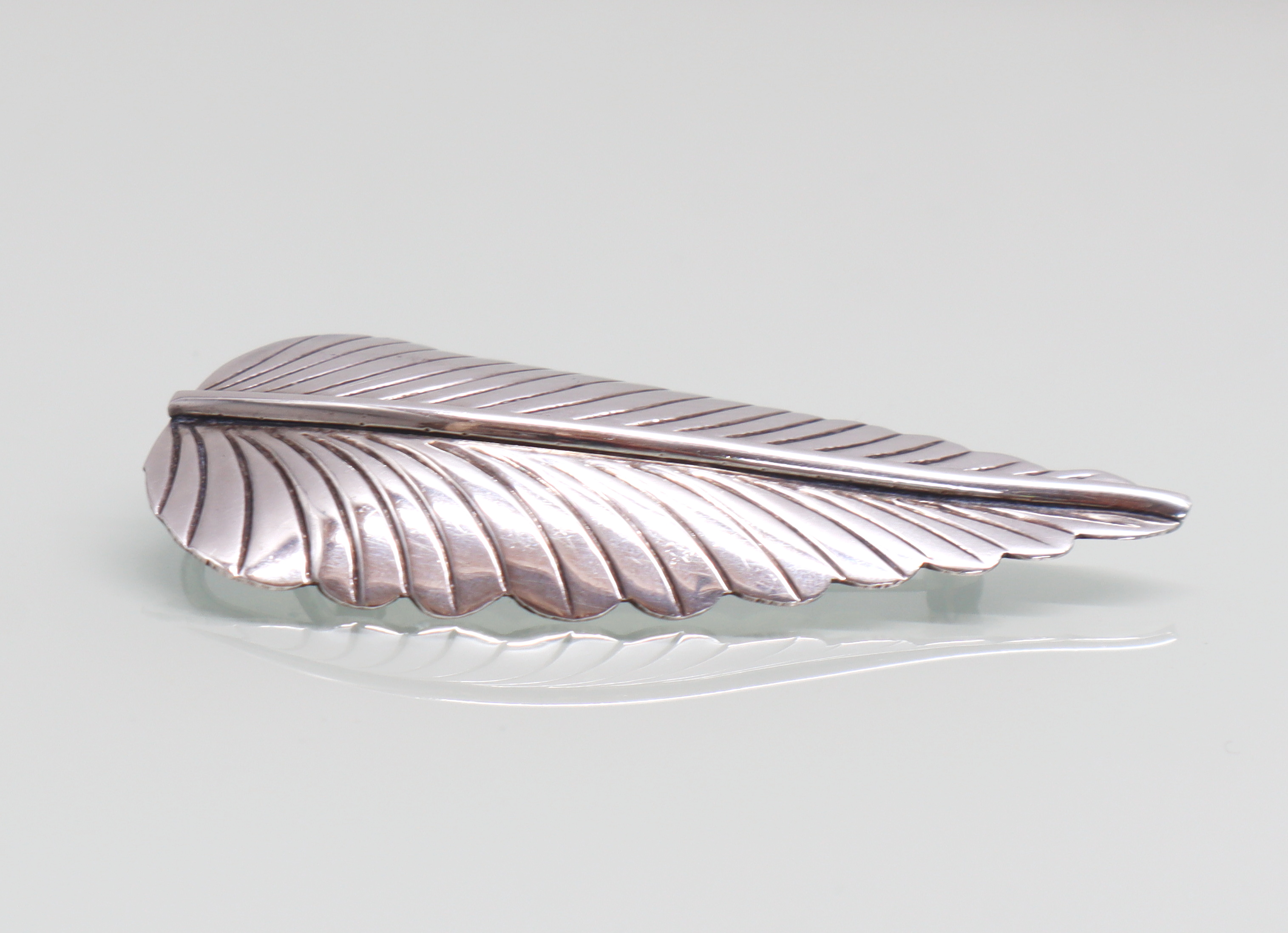 Zilveren hanger broche veer
