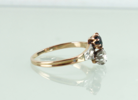 Antieke goud met platina ring saffier roosdiamant