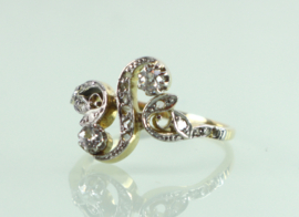 Antieke Toi et Moi goud platina ring diamanten, ca. 1900