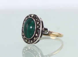 Antieke Franse ring malachiet met markasiet