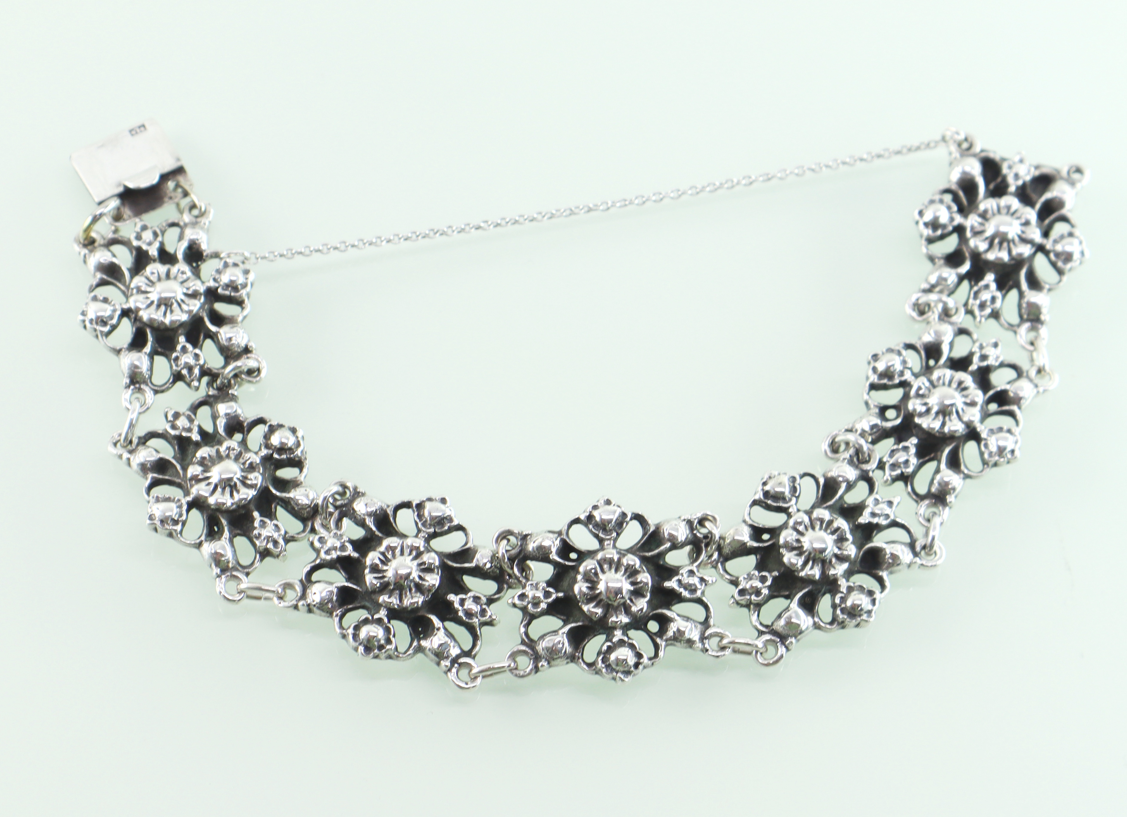 Vintage zilveren armband florale schakels