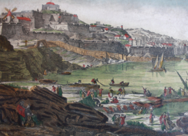 Antieke opticaprent Haven Marseille Frederic Leizelt 18e eeuw