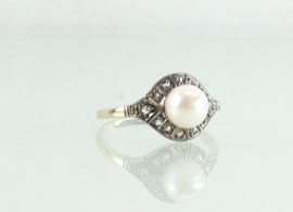 Art Deco gouden ring diamanten parel ca. 1920