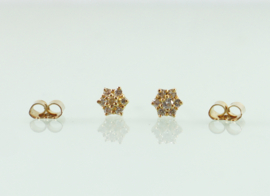 Gouden oorknoppen diamanten bloem
