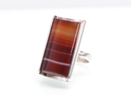 Vintage zilveren ring streep-agaat Finland 1969-1972
