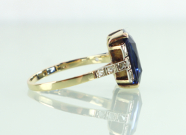Antieke gouden Art Deco ring met saffier en diamant