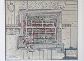 Antieke gravure stadsplattegrond Vianen, 17e eeuw