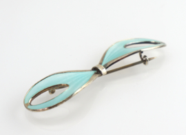 Zilveren broche turquoise emaille, Ivar T Holth ca. 1960