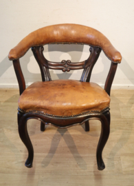 Antieke met leder beklede bureaustoel, 19 eeuw