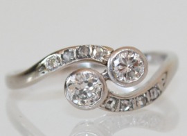 Art Deco witgouden met platina ring met diamanten