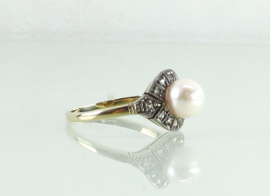 Art Deco gouden ring diamanten parel ca. 1920