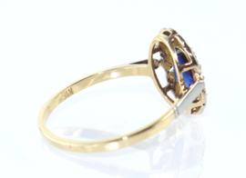 Antieke Art Deco gouden ring met saffier en roosdiamant