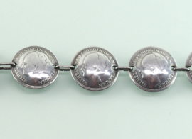 Zilveren dubbeltjes armband Wilhelmina 1936 t/m 1939