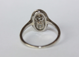 Antieke Art Deco 18 kt witgouden en platina ring met oudslijpsel diamanten