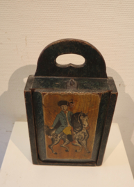 Antieke  beschilderde houten schooltas